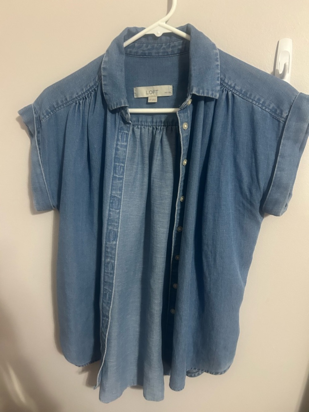 LOFT Light Blue Chambray Button-Front Top